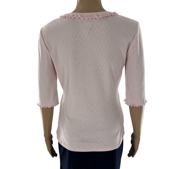 Rebecca Taylor La Vie Pink Pointelle Ruffle Cotton Top - Picture 5 of 8